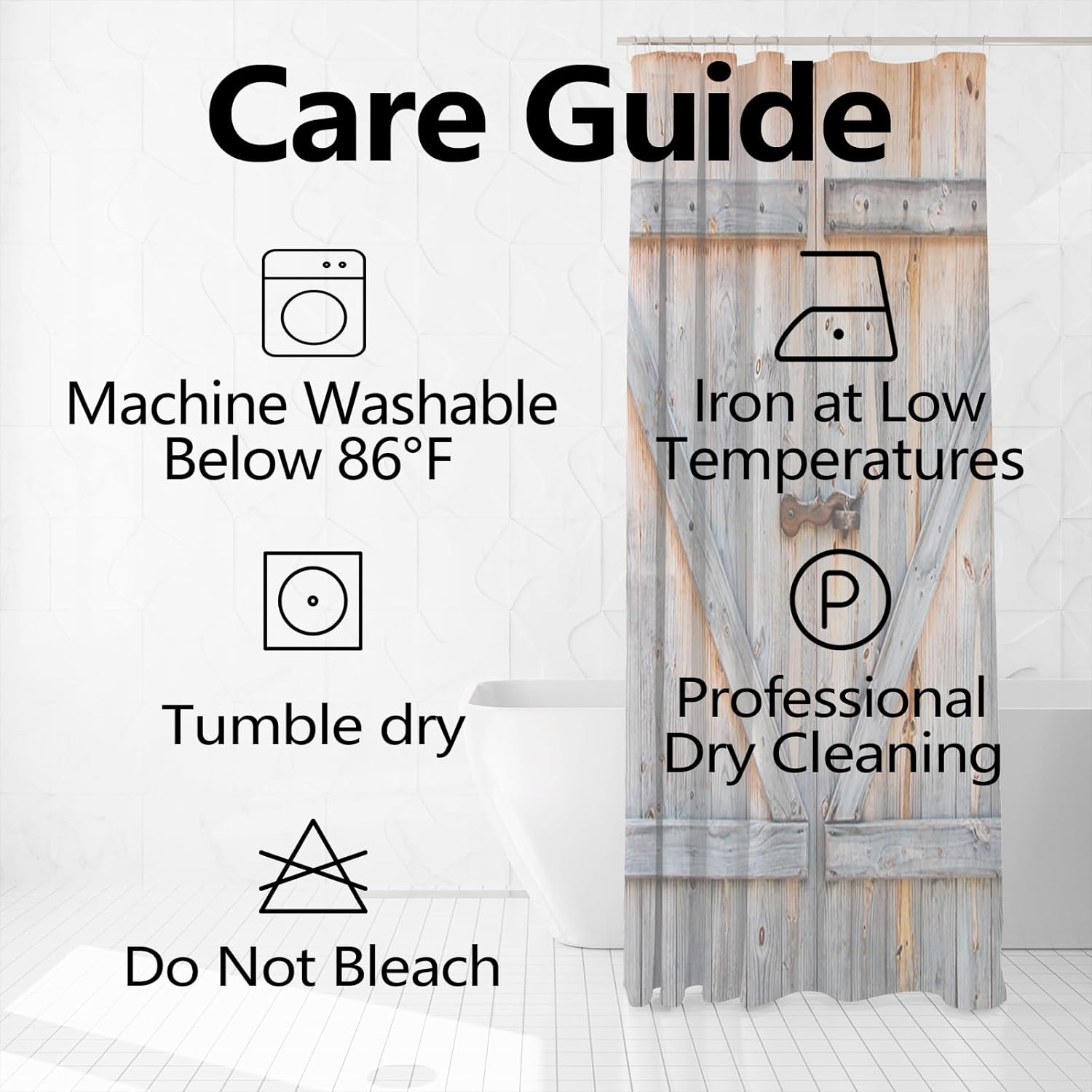 Barn Door Shower Curtain for Bathroom, Farmhouse Wood Door Shower Curtains 72x72inches Neutral Fabric Waterproof Shower Curtains Set for Stall RV Hotel with Hooks