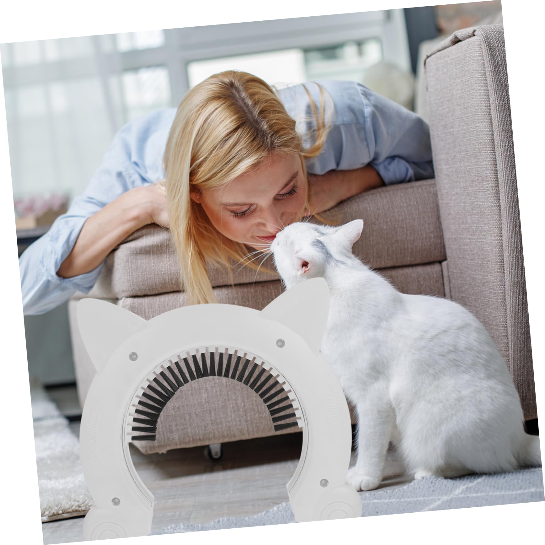 VICASKY Porte pour Chat Intérieure en Plastique ABS Brosse Intégrée, Accès Pratique pour Animaux Domestiques, Cadre Blanc, 1 Set pour Chien et Chat