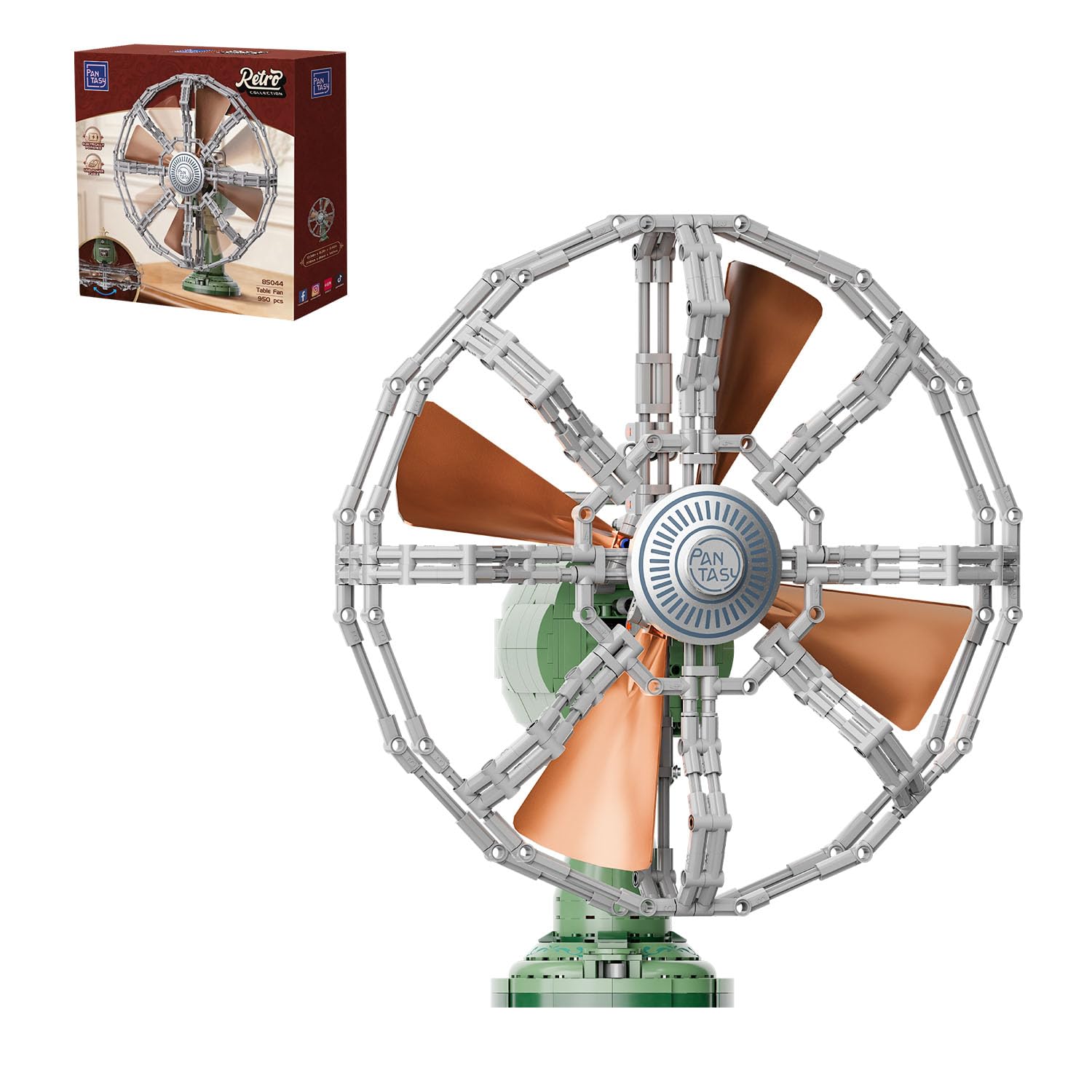 PAN TASY Retro Vintage Desk Fan Building Set, Motorised Oscillating Mechanical Brick Model with Working Fan Blades, Collectible Industrial Style Desk Décor Display Model Kit for Adults