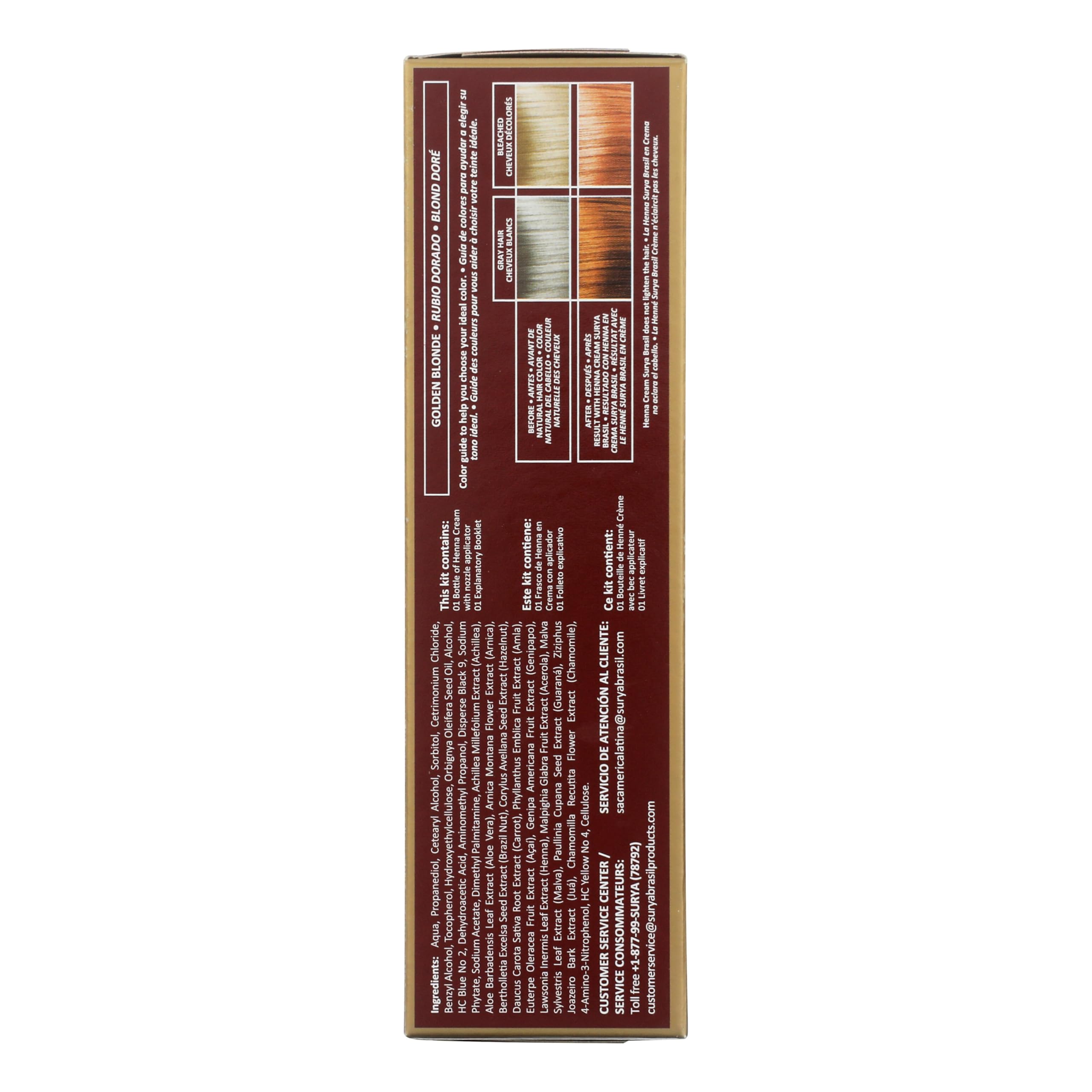 Surya Brasil Henna Cream Golden Blonde - 98% Natural Ingredients, Vegan, Cruelty-Free, Eco-Friendly, Semi-Permanent Hair Color, Deep Hydration & Shine, 2.37 oz thumbnail 2