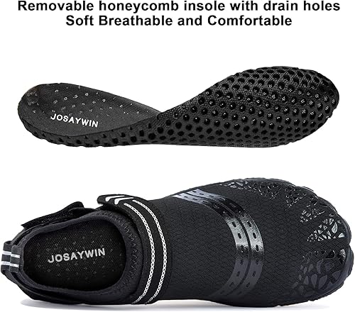 Miniatura 5 de Josaywin Zapatos de agua para hombre, de secado rápido, puntera ancha, calcetines ajustables para natación, playa, río, piscina, surf