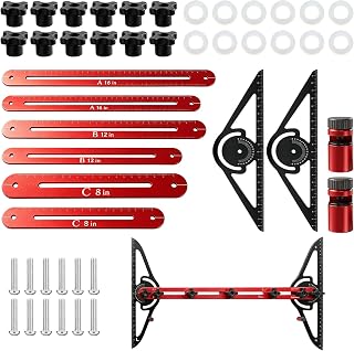 Stair Treads Stencils Tools,Aluminum Alloy Stair Measuring Tool with Degree Gauge and Scale Display, Adjustable Length for Stairs Stirup Pipe and Partition Red