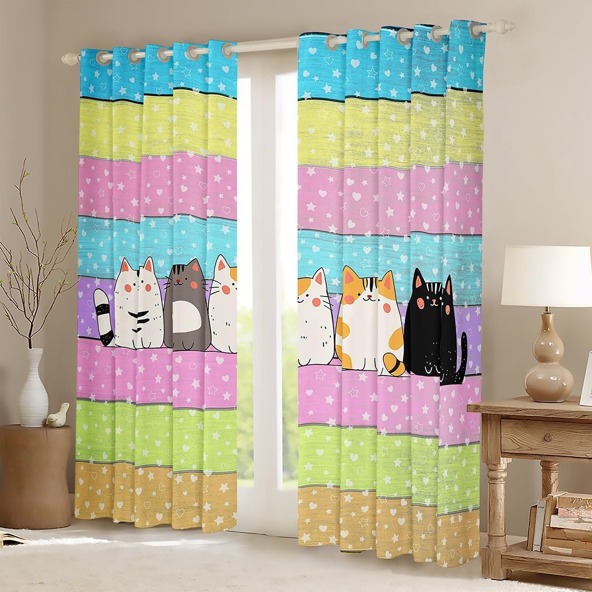 Feelyou Kids Cat Curtains for Bedroom Living Room (2 Panels, 52 x 84 Inch) Cats Print Darkening Drapes Boys Girls Teens Decor Cute Kitten Window Treatments Cartoon 30%-50% Blackout Curtains Animal