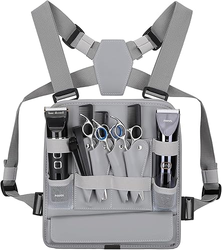 Miniatura 1 de Muserise Bolsa de cuero de moda y funcional para peluqueros, elegante bolsa de almacenamiento de herramientas de corte de pelo para peluquero (gris)