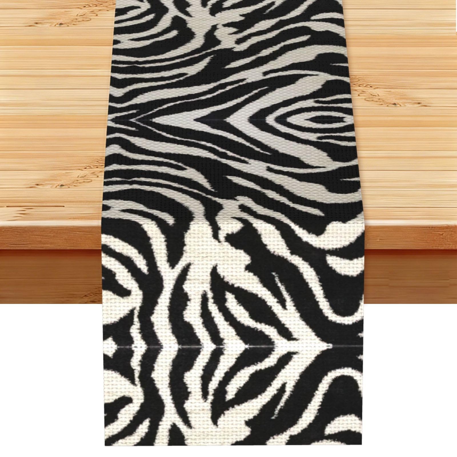 Zebra Animal Printed Dining Table Runner 13x72 Inch, Non-Fading Decor for Kitchen Dresser Fireplace Mantel