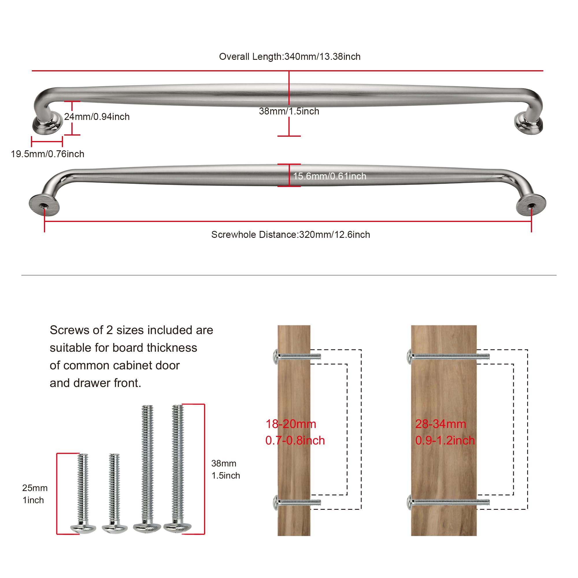 SAILING Schrankgriffe, 320 mm, Schraubenabstand, gebürstetes Nickel, Möbelgriffe für Küchenschränke, Schlafzimmer, Kommode, Kleiderschrank, Schrankgriffe, 5 Stück