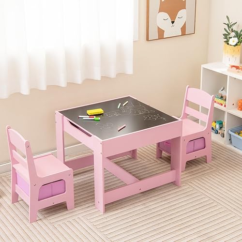 Miniatura 4 de Costzon Juego de mesa y silla para niños, mesa de actividades de madera 3 en 1 para niños pequeños artes, manualidades, dibujo, lectura, sala de