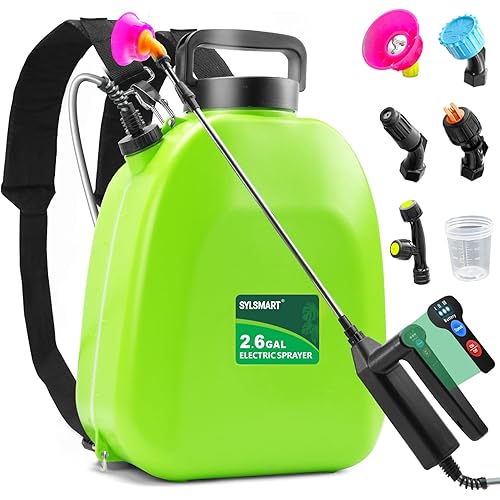 Battery Powered Backpack Sprayer 2.6 Gallon, Electric Lawn & Garden Sprayer with 4 Nozzles, 3 Modes, USB Rechargeable, Portable Yard Sprayer for Weed Killer, Fertilizer, Cleaning, Watering