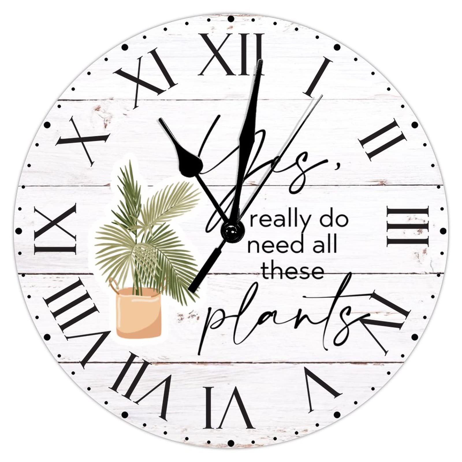 Horloge murale ronde en PVC avec chiffres romains et motif plantes 30cm