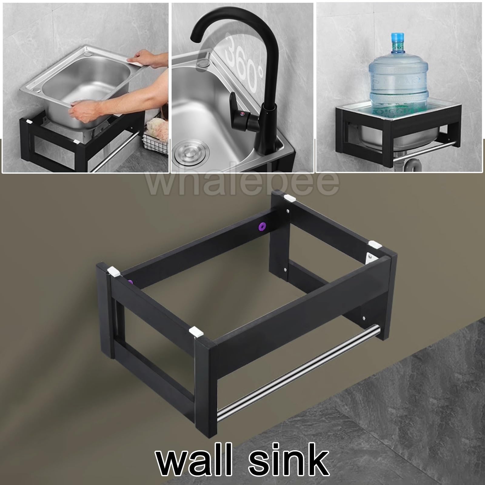 Spüle Edelstahl Spültisch Outdoor Küche Bar Gartenspüle - Spülbecken An Der Wand Montiert Mit Mischbatterie, Handtuchhalter - Platz Sparen Garagespüle Mit Aluminiumrahmen - Kitchen Sink