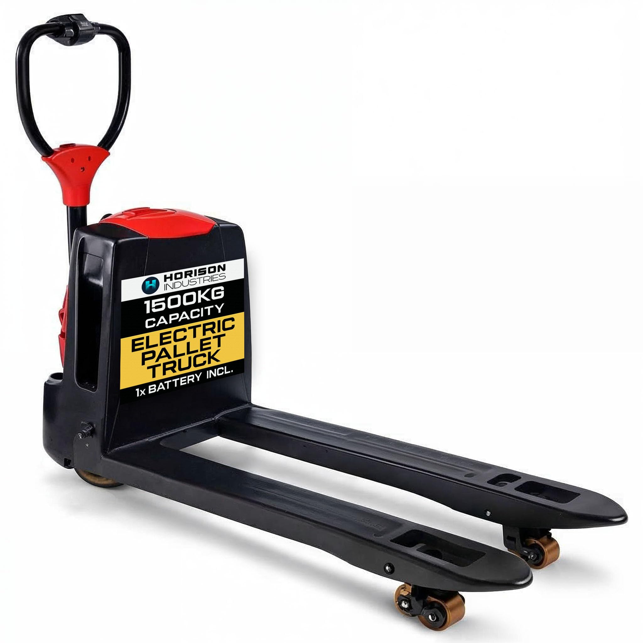 Horison Industries Pallet Trucks 1500 KG, Heavy Duty Fully Electric Pump Trucks with 1150 mm Fork Lifting Trolley Jack, Two Slot Battery Easy Control Pallet Wheel Trolley for Moving Heavy Items