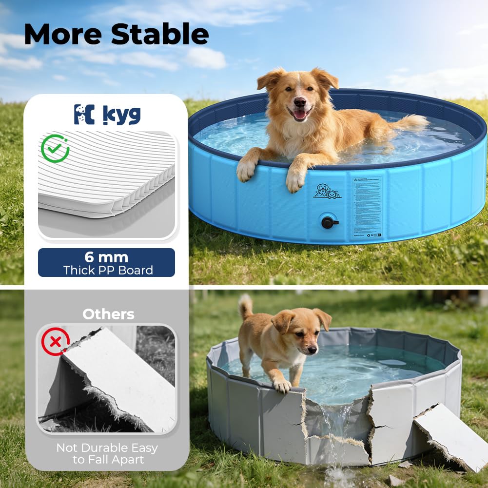 KYG Piscina per cani da 120 x 30 cm, pieghevole e antiscivolo, per cani di taglia media, con valvola di scarico