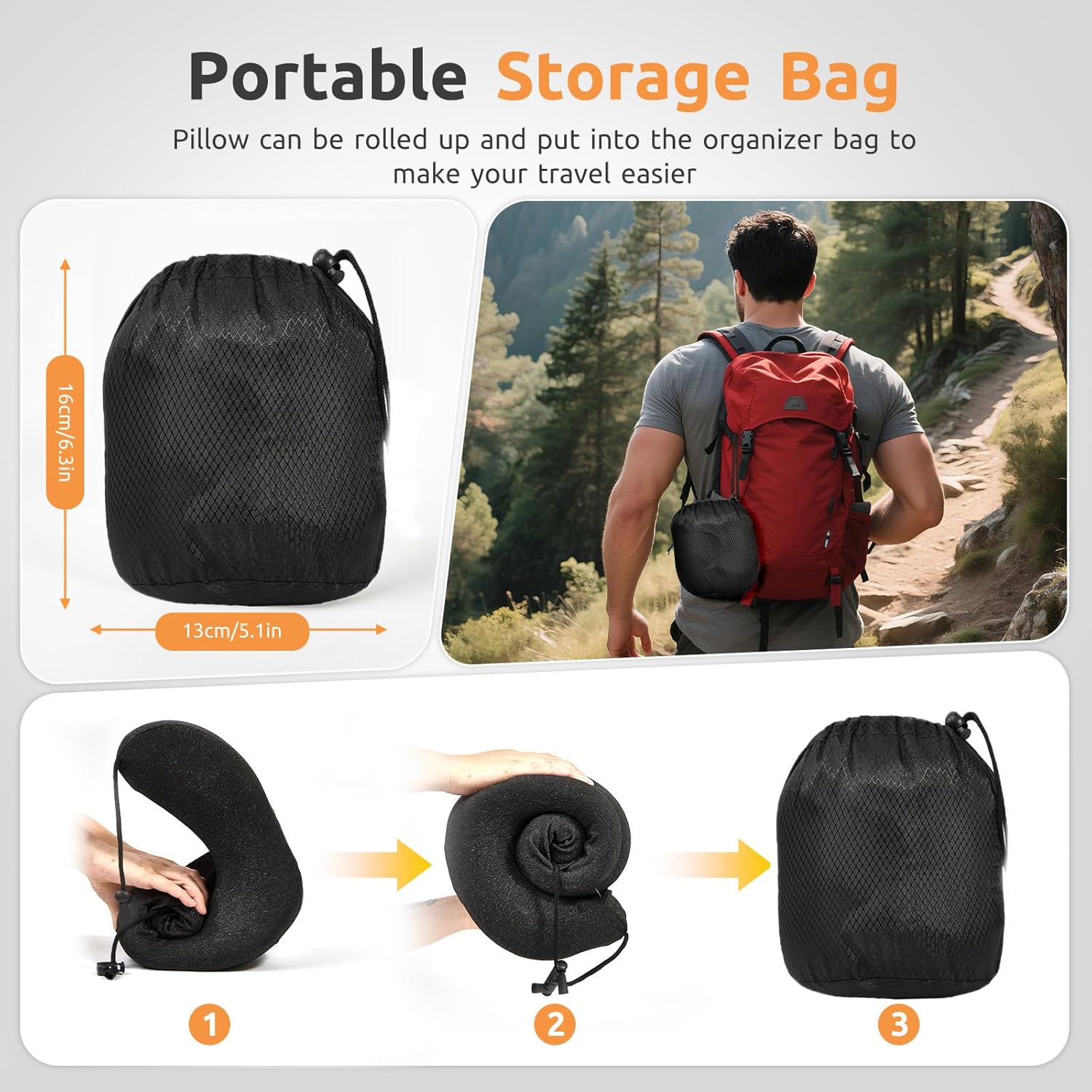 Travel Neck Pillow with Large Hood for Long Flights, Privacy Hooded Plane Pillow with Skin-Friendly Cover, Comfort Memory Foam, Travel Pillows for Road Trip, Airplane, Office Rest (Black) - Image 5