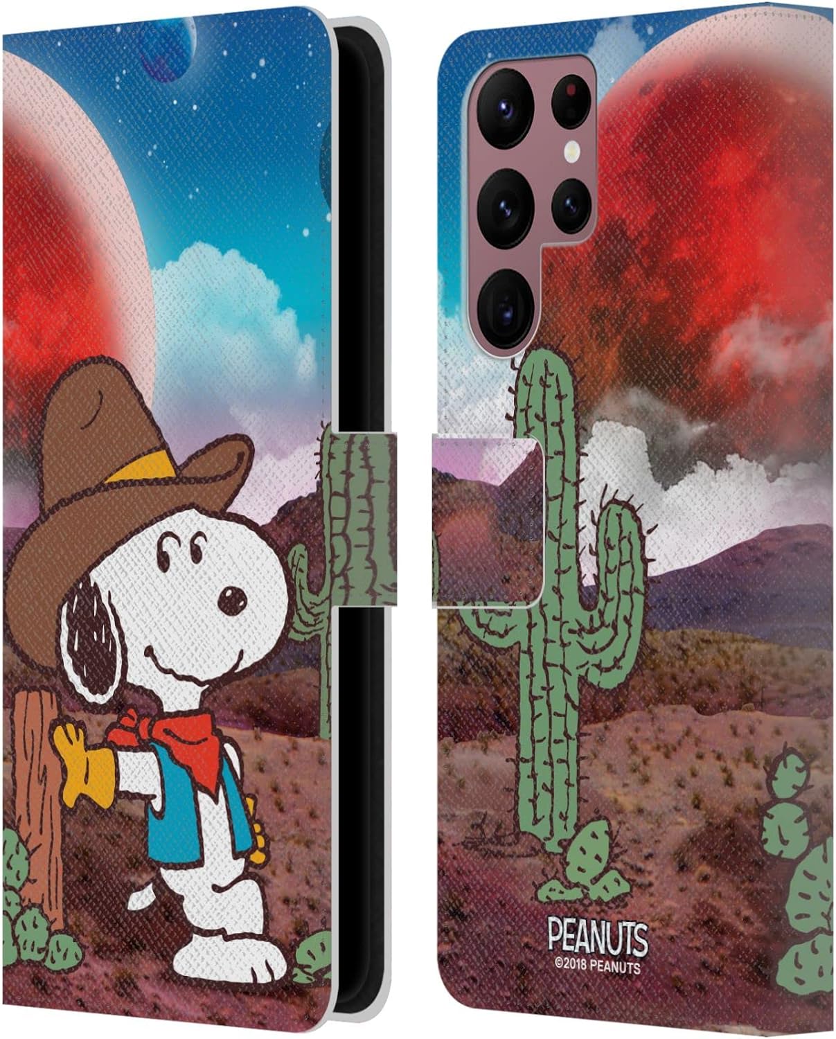 Head Case Designs Officially Licensed Peanuts Nebula Ranger Snoopy Space Cowboy Leather Wallet Case Compatible with Samsung Galaxy S22 Ultra 5G