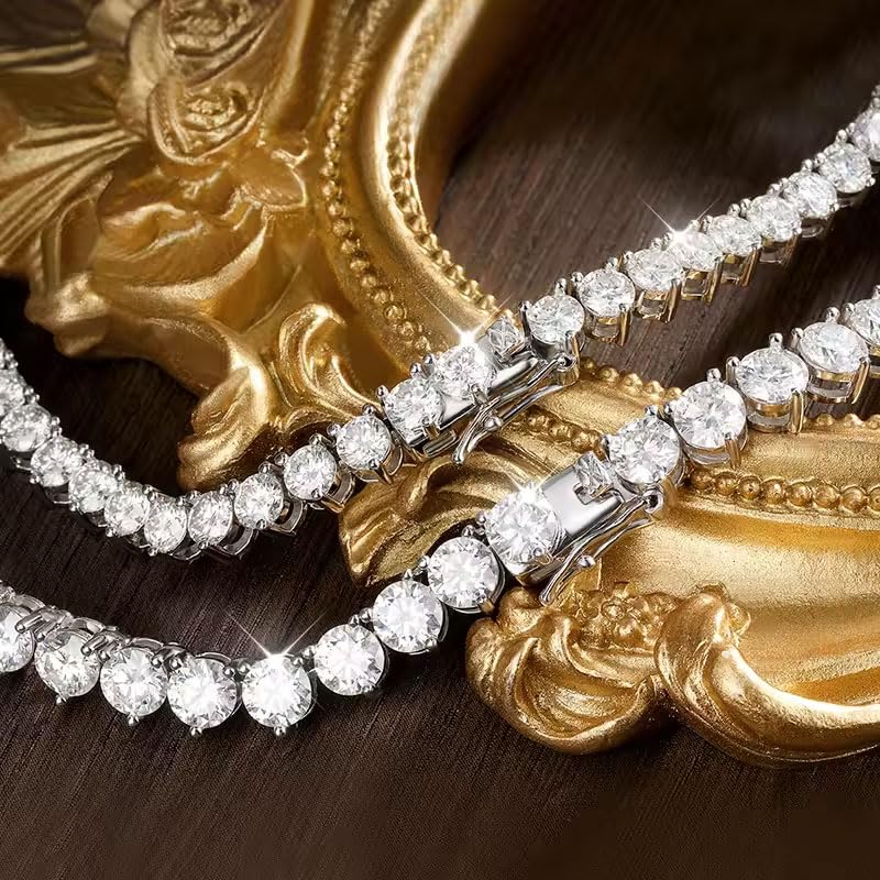 3 Prong Moissanite Tennis Necklace, 11.20-58.00ct D Color VVS1 s925 Sterling Silver Wedding Moissanite Tennis Necklaces for Women Men4