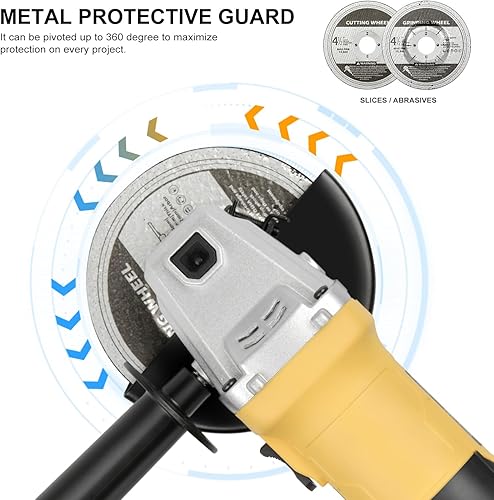 Miniatura 5 de Amoladora angular, amoladora angular con cable de 4.0 amperios y 4-12 pulgadas, 12000 RPM con muelas de rectificado y corte, disco de solapa y mango