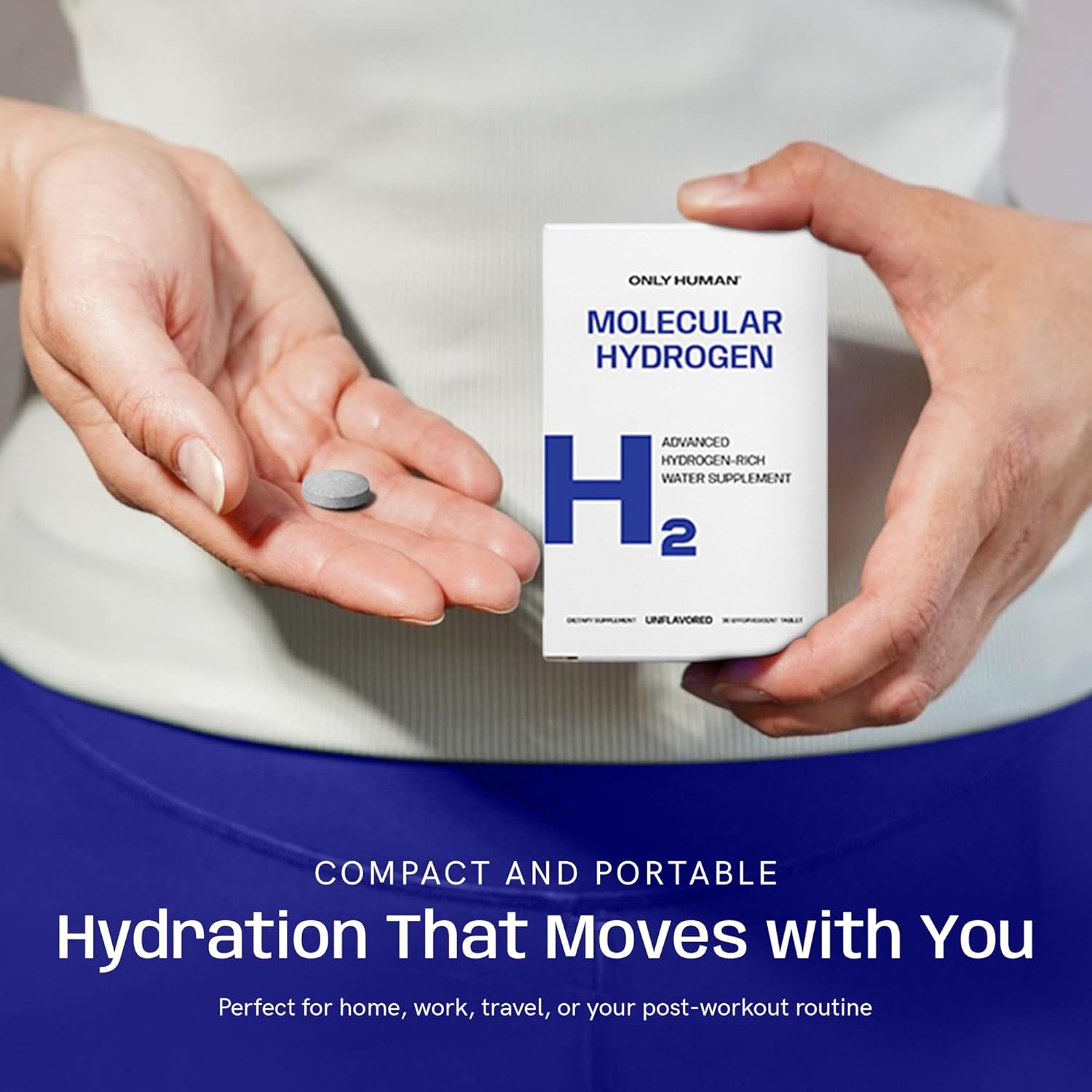 H2 Molecular Hydrogen Water Tablets with Magnesium | 12PPM Hydrogen Tablets for Drinking Water | Unflavored Dietary Supplement | Gluten, Sugar & Soy Free | Made in The USA | 30 Tabs | Only Human