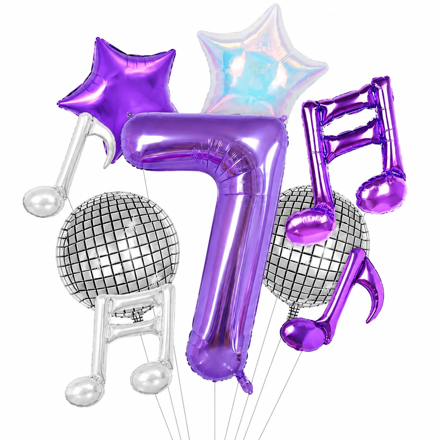 9 Pcs Disco Party Decorations, Music Number 7 Party Balloons Set, Disco Ball Balloons