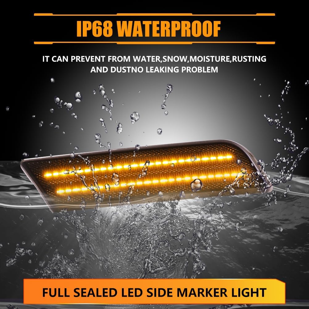 Front Fender LED Side Marker Lights for 2010-2013 Fo-rd Transit Connect, Transit Smoked Lens Side Bumper Marker Lamps, [Ultra-Bright] Amber LED Side Markers Turn Signal Lights, 2 PCS