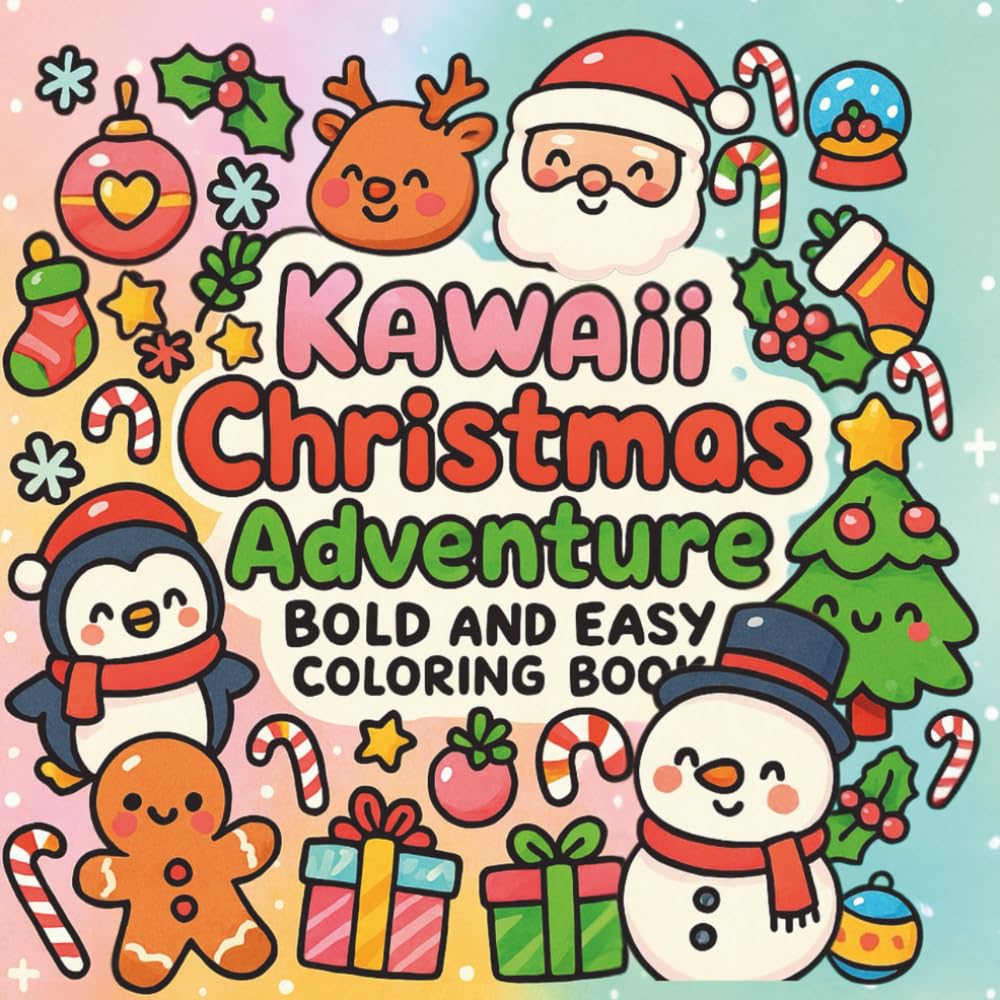 Kawaii Christmas Adventure - Bold and Easy Coloring Book: Cute Animals and kids Celebrating Christmas for Kids and Adults (CHRISTMAS - BOLD AND EASY COLORING BOOK)