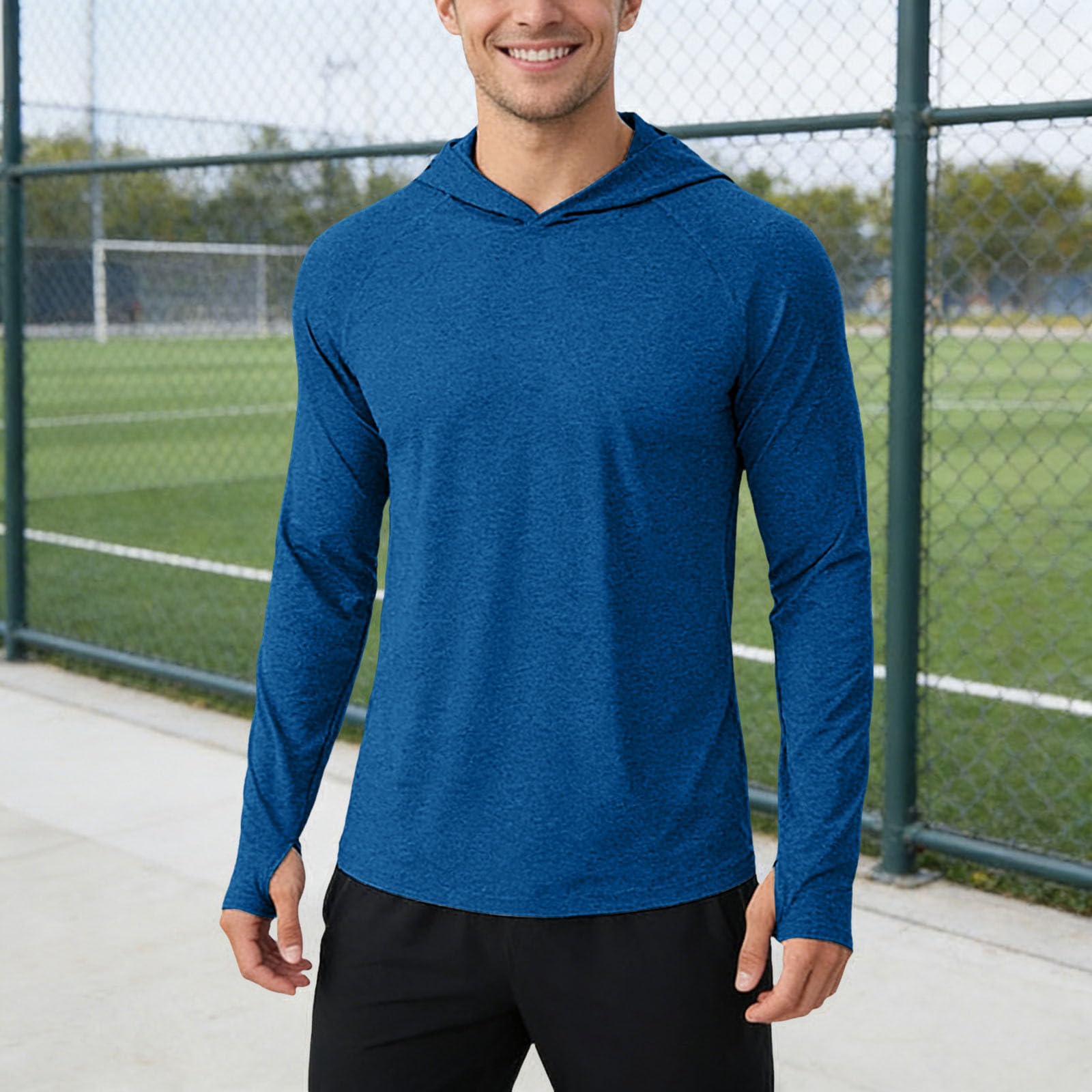 Generisch Felpa leggera con cappuccio da uomo con protezione UV, a maniche lunghe, per sport all'aria aperta e tempo libero, materiale traspirante per corsa, escursionismo e pesca