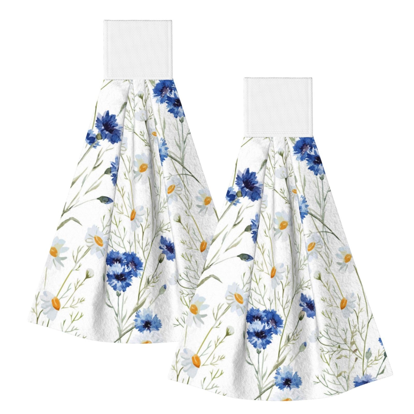 DOPKLNA Hand Drawn Flower, 2 Pcs Hanging Coral Fiber Hand Towels for Bathroom, Absorbent Kitchen Towels