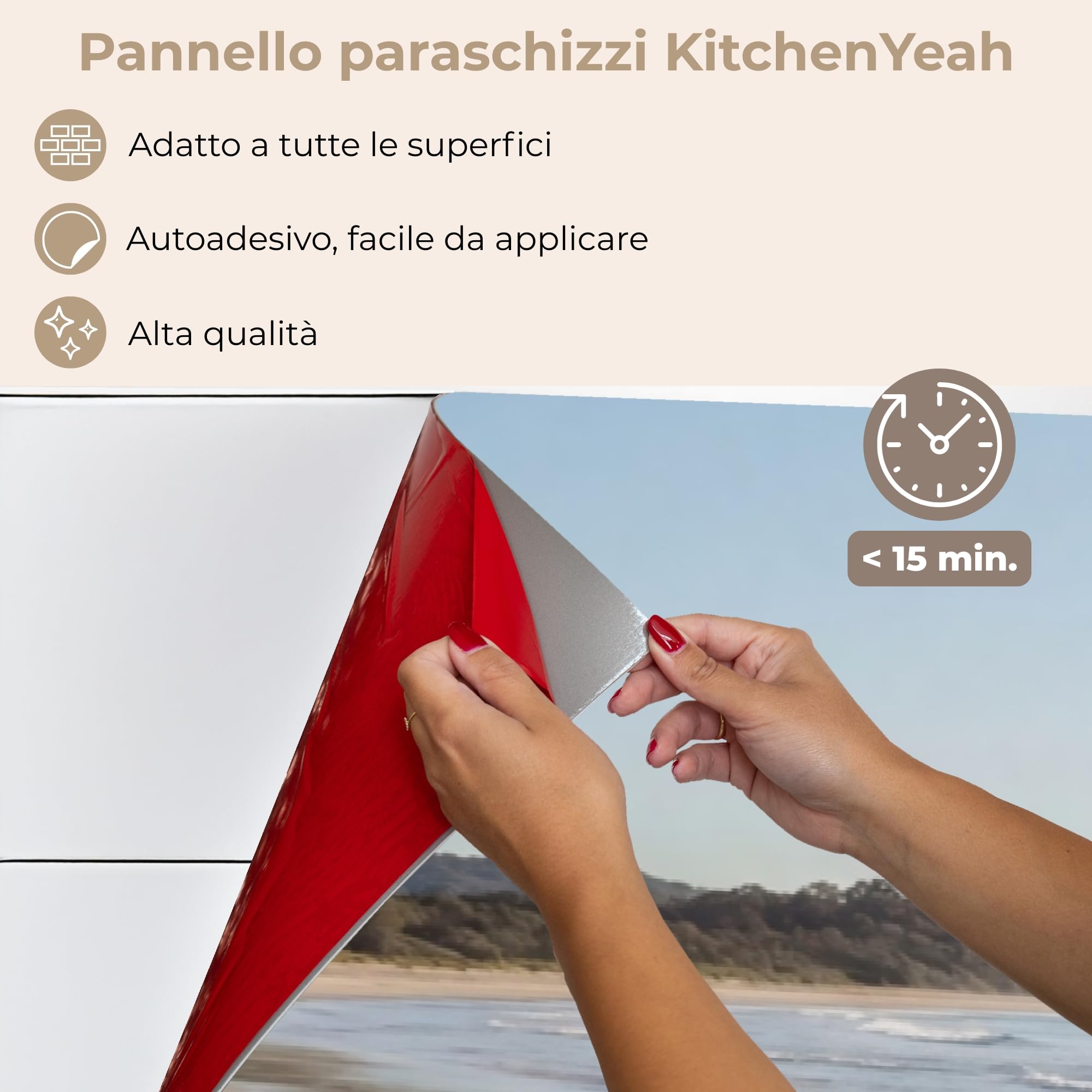 KitchenYeah© Paraschizzi Cucina Adesivo 80x300 cm Pannello Parete Paraspruzzi Muro Decorativo Mare - Sole - Sabbia