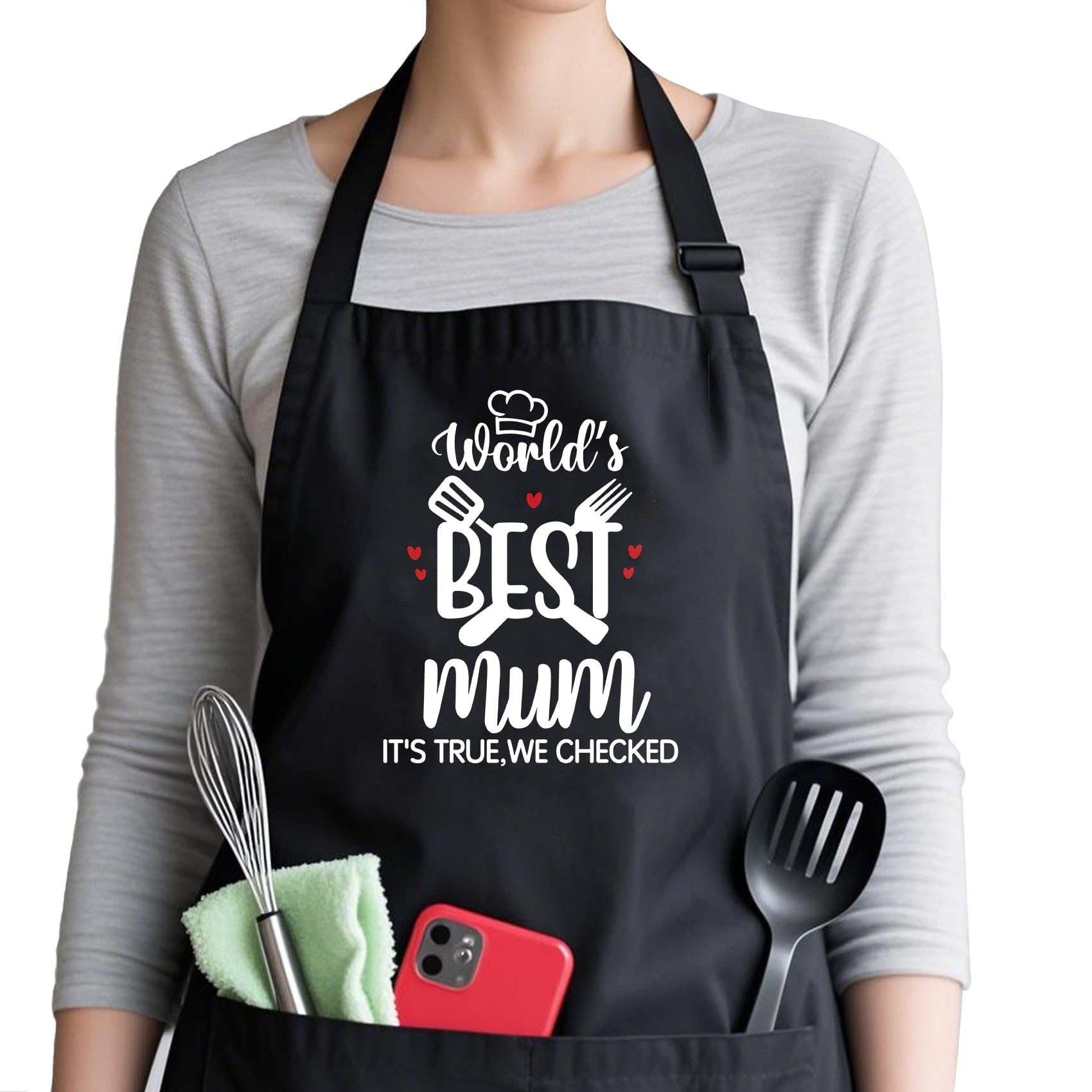 Crahalen Mothers Day Mum Gifts Apron,Mum Presents,Presents for Mother,Gift Ideas for Mummy on Christmas Mothers Day,Personalised Funny Aprons for Mother,Black Pinny Apron with Pockets