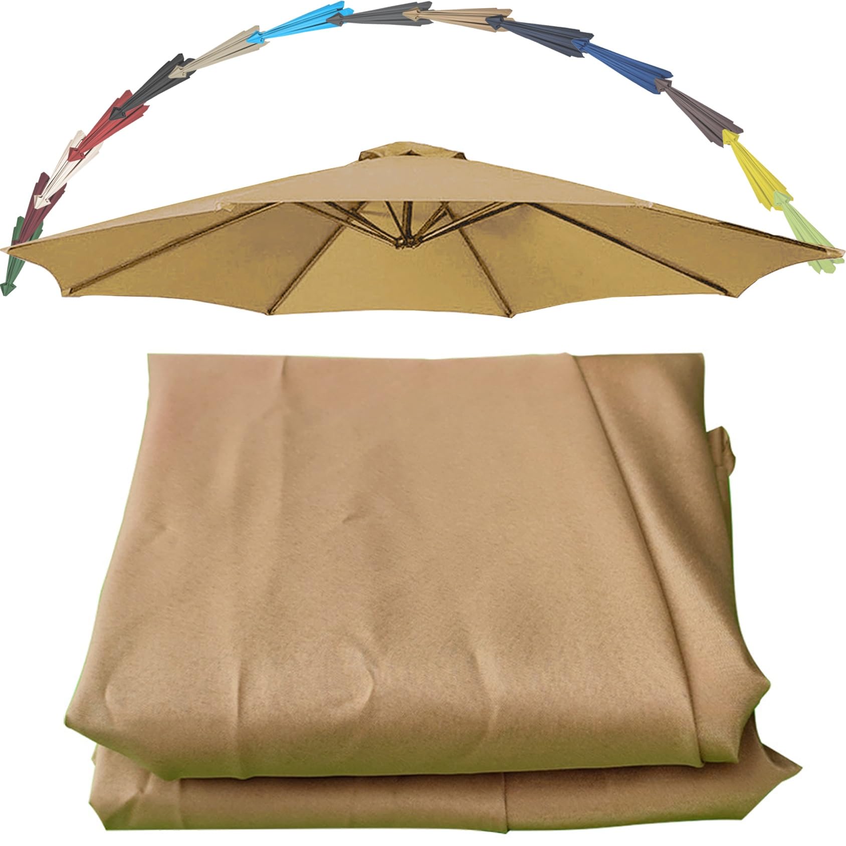 Replacement Parasol Canopy UV 30+ Protection For Garden Umbrella Umbrella Replacement Cloth Cantilever Parasol Replacement Top Fabric Cover 6/8 Ribs Patio Replacement Parasol Cover(Color:Khaki,Size:8.
