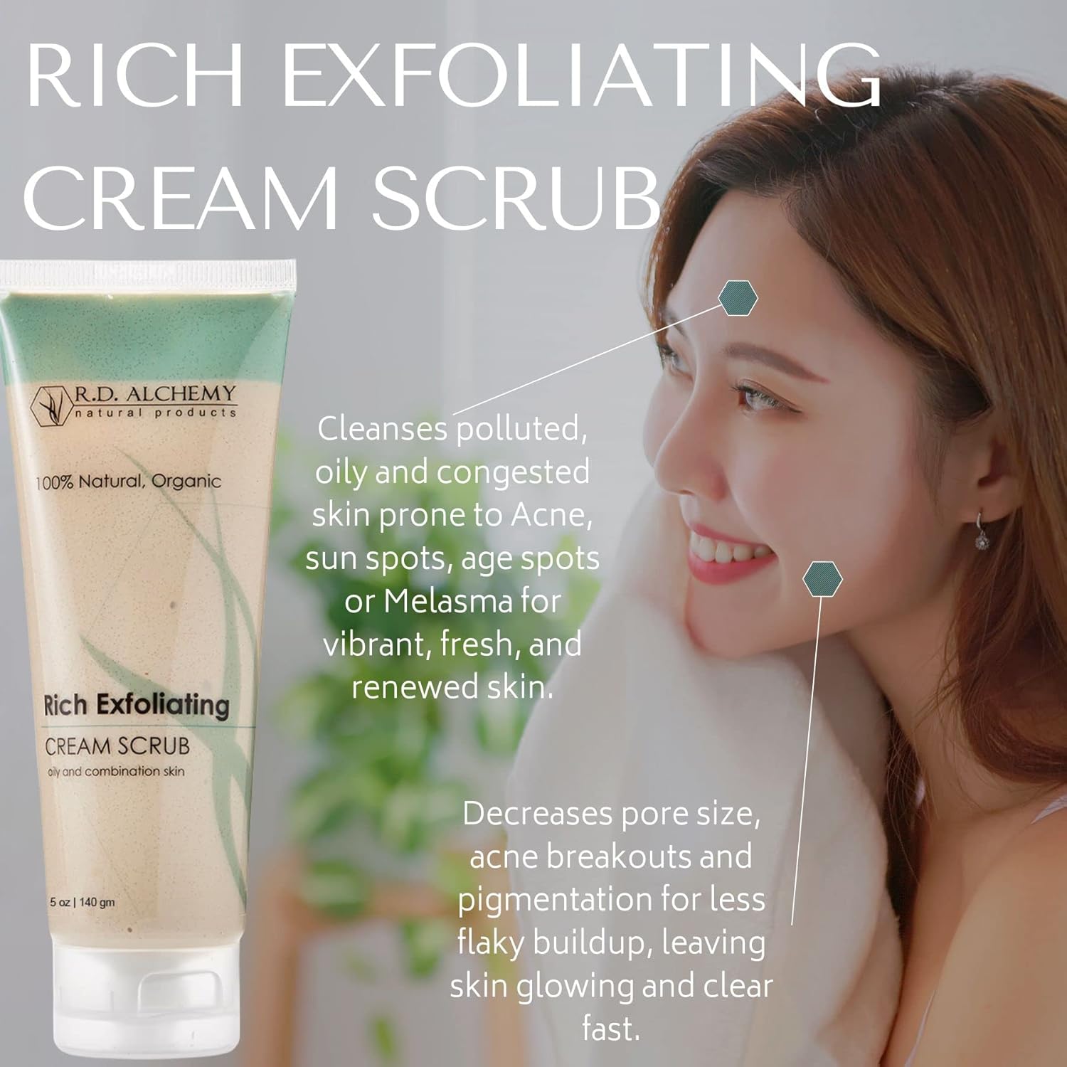 RD ALCHEMY - Natural & Organic Rich Exfoliating Cream Face Scrub - Brightening Cream Exfoliator with AHAs, Jojoba Beads, Pumpkin & Papaya Enzymes for Smoother, Clearer, Radiant Skin.
