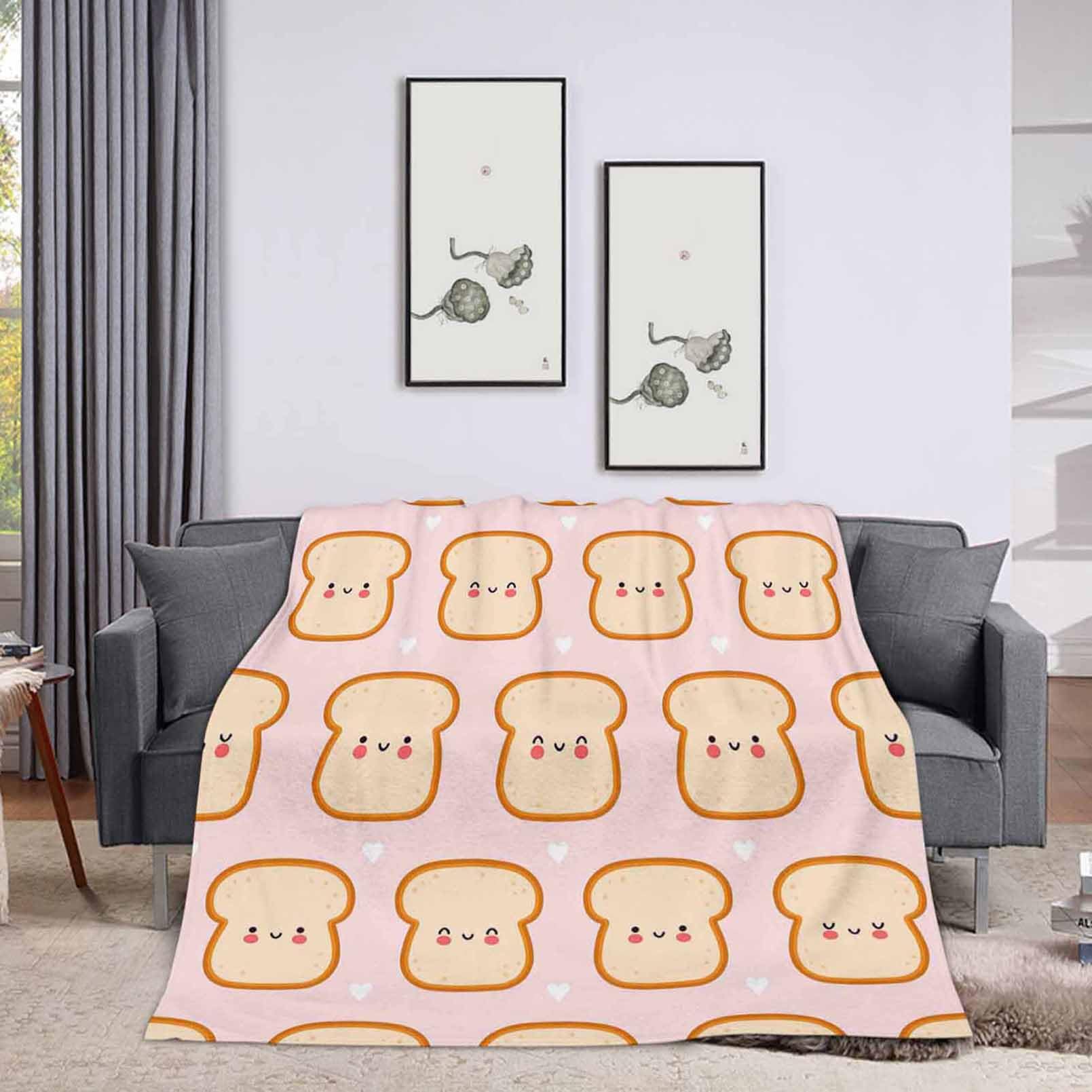 Throw Blanket 40x50 Inch,Cute Funny Bread Toast Pattern Cozy Soft Lightweight Fuzzy Flannel Blanket 50x40 Inch Suitable for Couch Bed Sofa Living Room in All Seasons