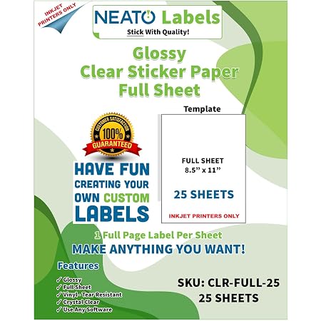 Amazon.com : Clear Sticker Paper - Vinyl Full Sheet Label ...