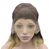 Vista 5 de Mxangel - Peluca de encaje frontal suizo rubio ondulado medio largo con raíces negras, ombré