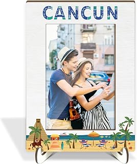 Cancun Mexico Photo Frame, Beach Picture Frame Wedding Honeymoon Vacation Gifts for Couples Friends, Summer Wood Photo Frame Tabletop Display 4x6 Photo Home Office Decor Party Decorations -035