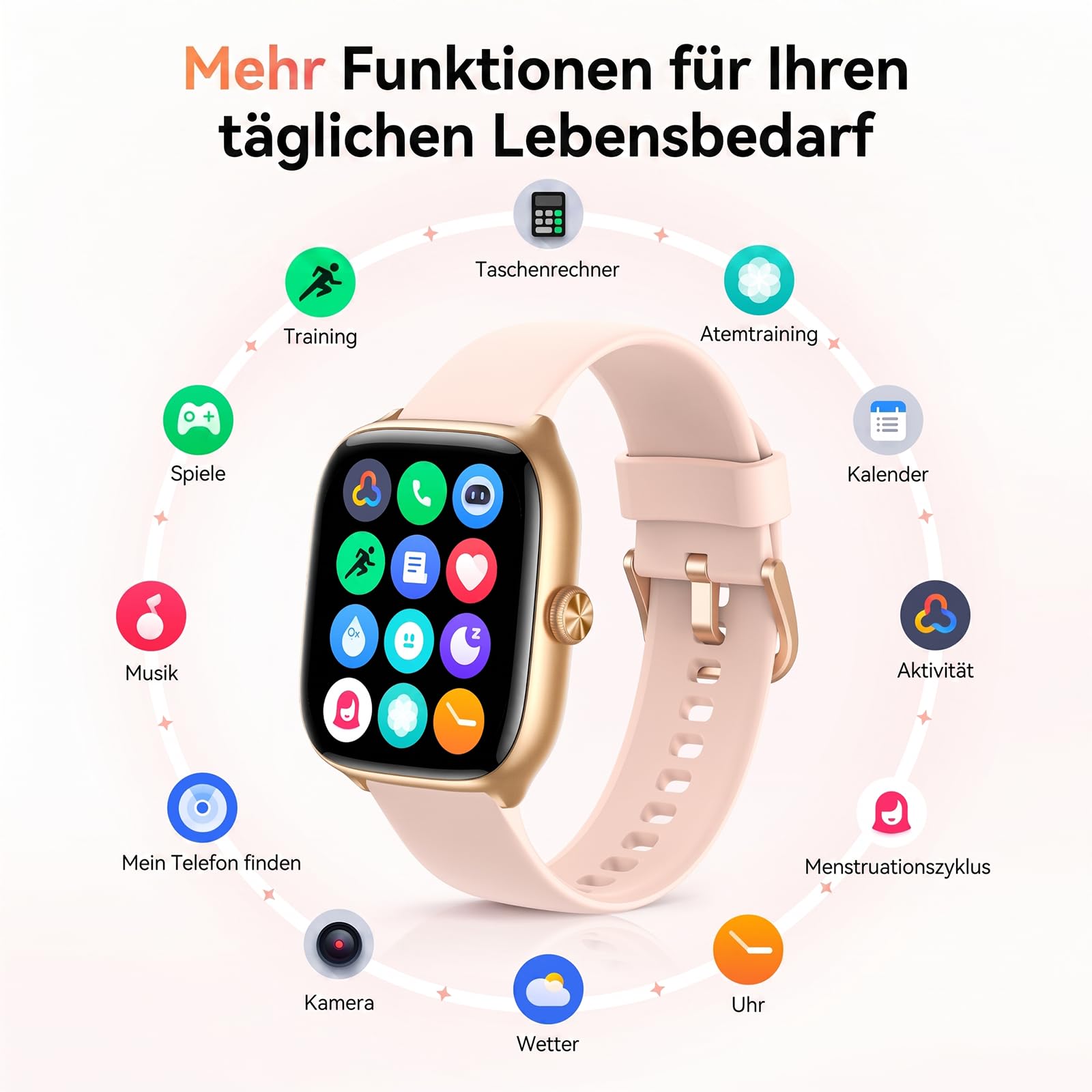 Smartwatch Damen Herren 1,75" AMOLED Fitnessuhr mit Bluetooth Telefonie, 24/7 Herzfrequenz Stress Schlafmonitor, 120+ Sportmodi & Sprachassistent, 3 ATM Wasserdicht, Sportuhr für Samsung Android iOS