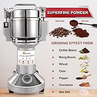 Vista 3 de FoundGo Molino de grano eléctrico de 10.6 oz300 g, molinillo de grano comercial de acero inoxidable, máquina de pulir en polvo de 25,000 rpm