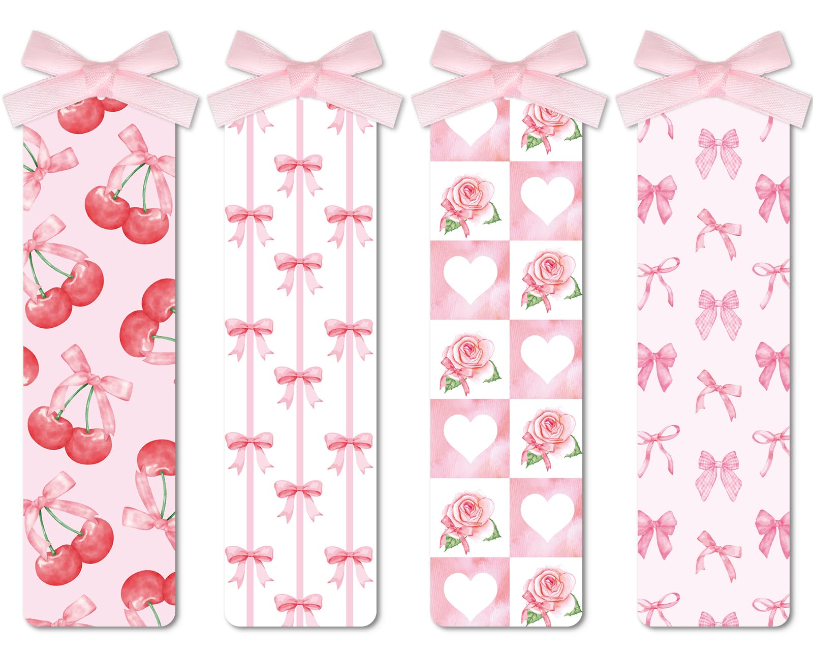 FYSUIMU Coquette Bookmark with Ribbon Pink Bow Cherry Book Marker Cute Page Marker for Book Lover Home Classroom Reading Supplies, 8Pcs