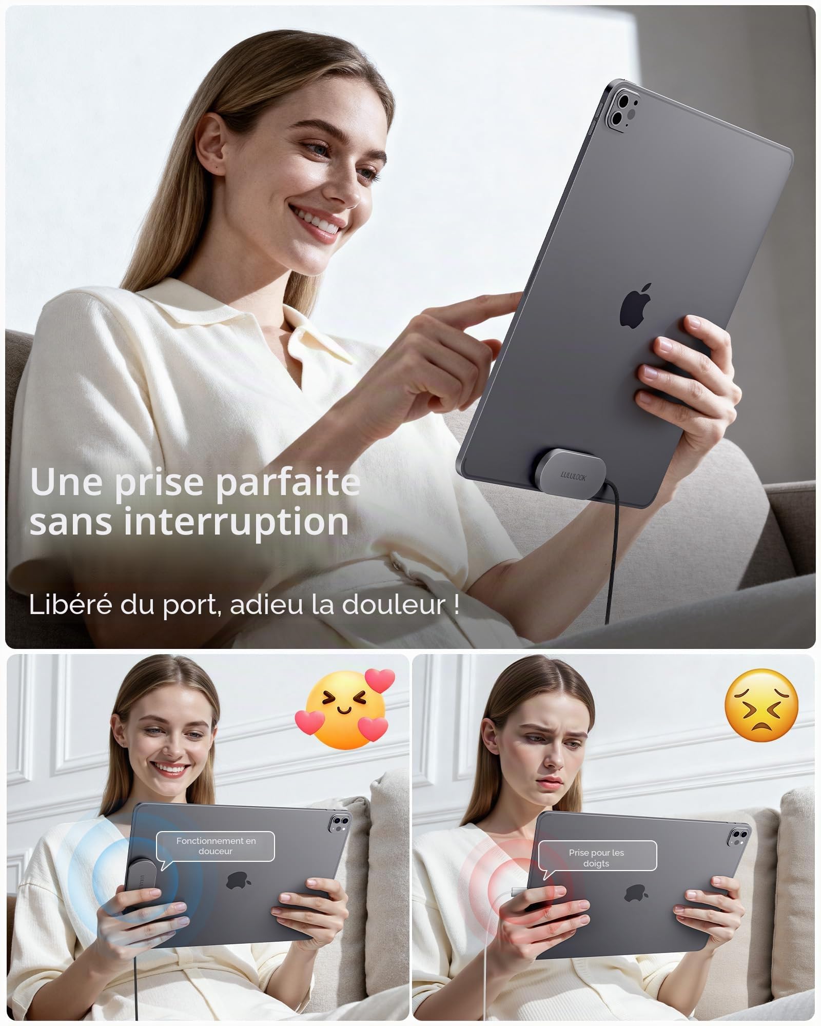 LULULOOK Chargeur magnétique sans Fil pour iPad Pro 13" M5/M4, 35 W, Charge Rapide, en Alliage d'aluminium, avec câble USB C de 2 m (Adaptateur Non Inclus)