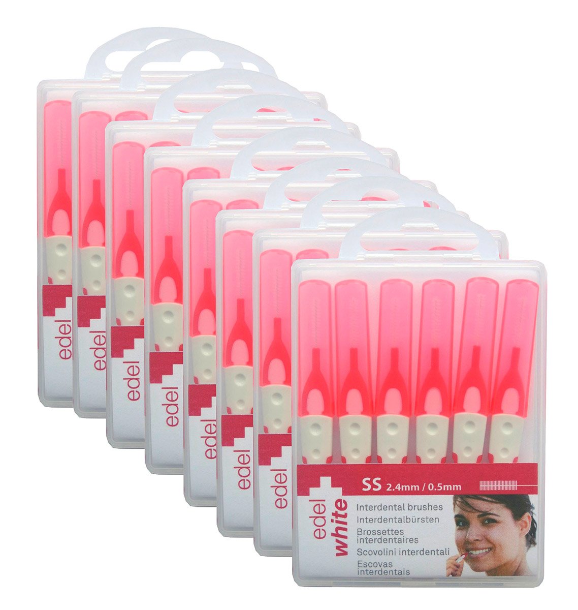 edel+white Edel + White SS® 48 Interdental Brushes 0.5 mm Red – Pack of 8 x 6