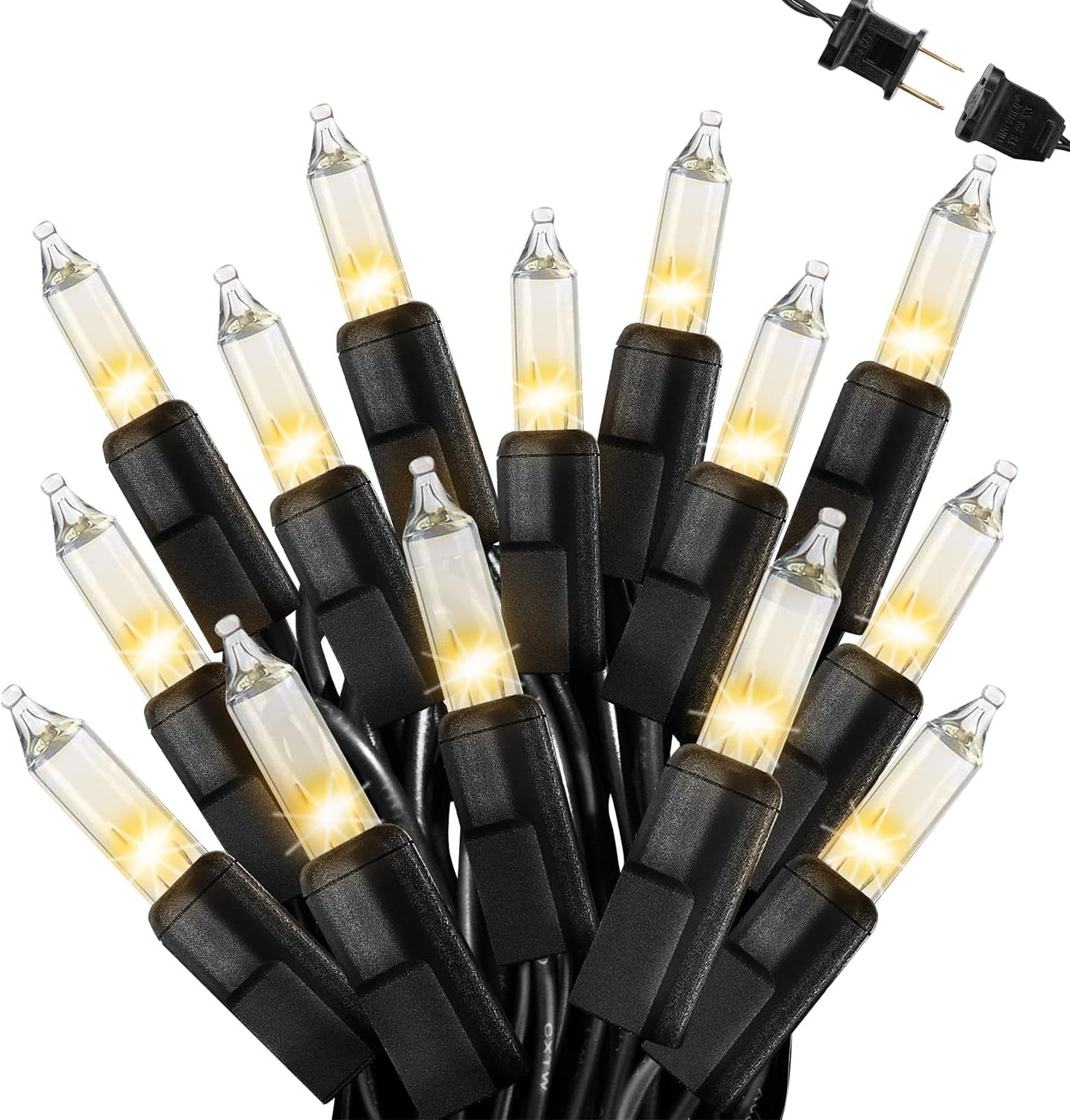 Warm White Christmas Lights Outdoor, 25FT 100 Count Incandescent Mini Christmas Lights Black Wire, Waterproof Fairy Lights, Connectable Xmas String Lights for Christmas Tree, Garland, Wedding Decor