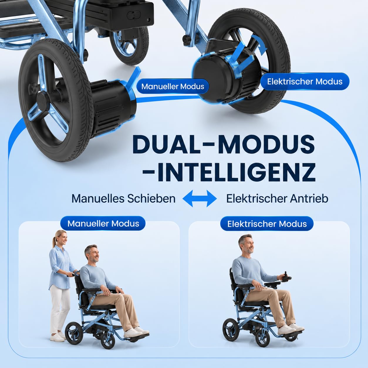 Fauteuil roulant électrique pliable de 13 kg, avec éclairage LED, portée de 48 km + avec 2 piles au lithium, fauteuil roulant électrique tout-terrain, fauteuil roulant motorisé portable