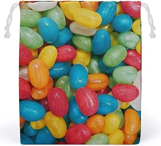 Jelly Bean Candies Colorful Reusable Storage Bag with Drawstring Made of Cotton Canvas with Large Capacity 20 * 25cm