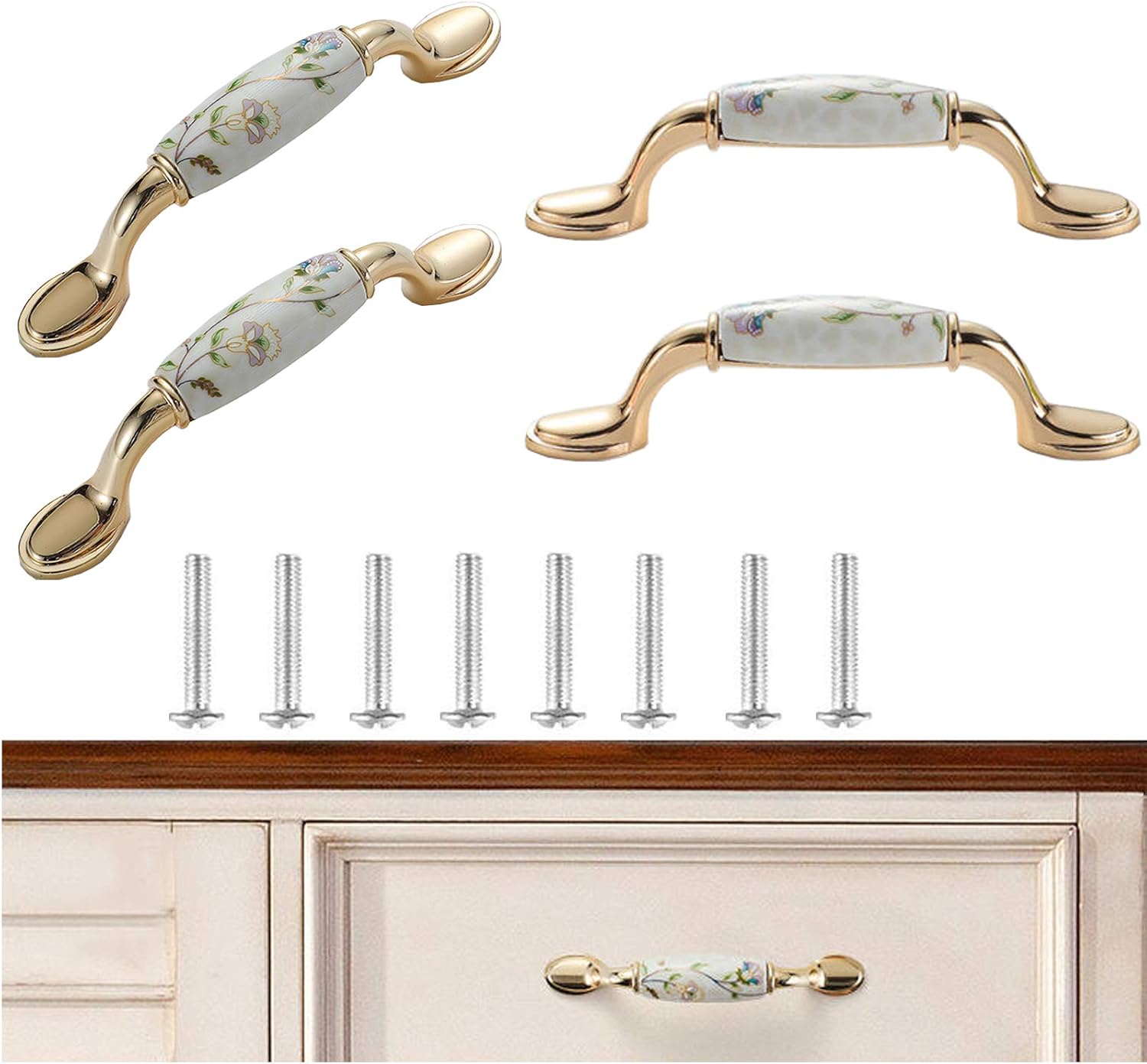 5 Maniglie Per Armadio In Ottone Spazzolato - Distanza Tra Fori 192mm, Per Cucina E Camera