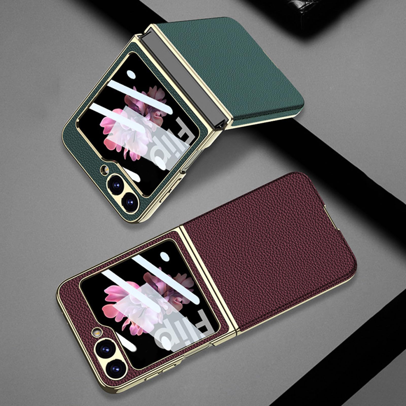 Etui do Samsung Galaxy Z Flip 7, luksusowe galwanizowane skórzane etui ochronne z osłoną ekranu, bezprzewodowe ładowanie, czarny, Flip 7