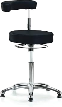 Perch Chrome Stationary Dental Stool Adjustable Height with Procedure Arm | Medium Bench Height 22.5-28" | Black Vinyl