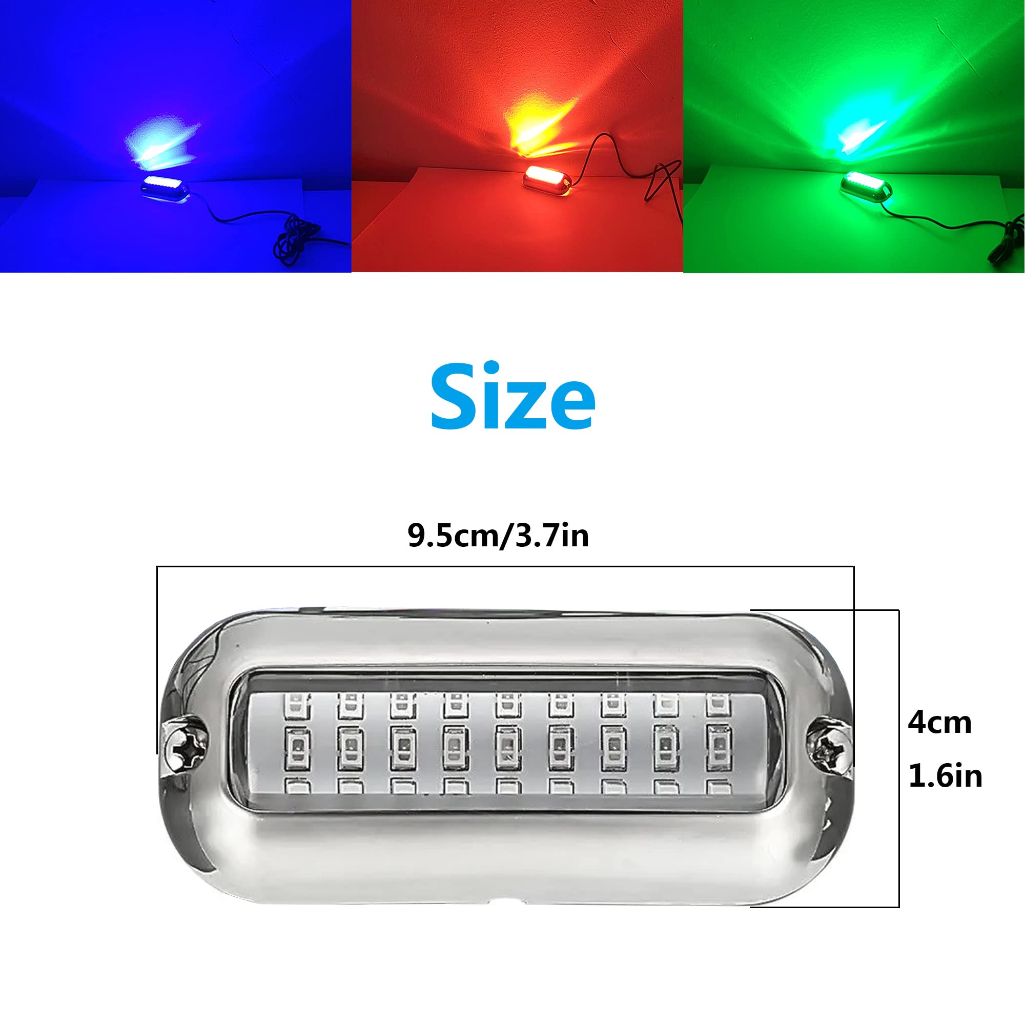 Lot de 2 lumières de bateau 27 LED bleues étanches IP68 pour bateau, remorque, ponton, bateau, tableau arrière, éclairage de navigation intérieur de bateau, lumières de pont 10-30 V CC