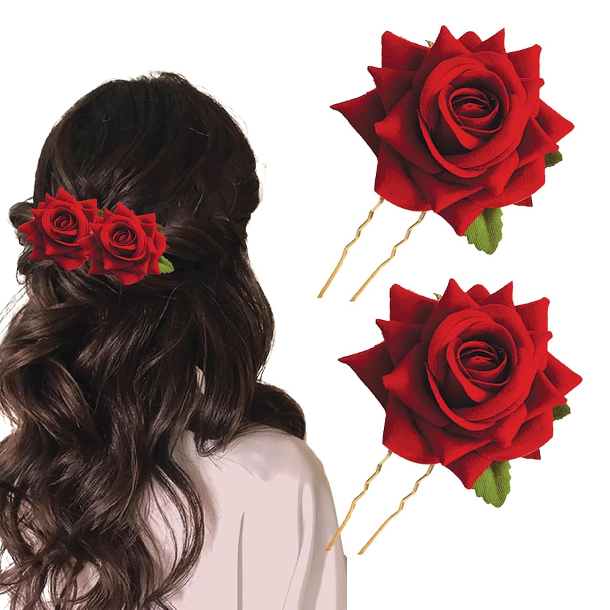 TEMPERIA (2pcs) Hair Accessories For Women & Girls - Stylish Red Rose