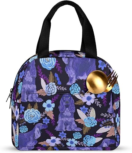 Miniatura 3 de Supdreamc Lonchera para mujereshombres, Cocker Spaniel con diseño de flores, organizador de aperitivos para picnic, playa, trabajo, resistente a la