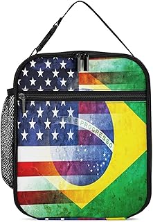 Vintage U.S.A. And Brazil Flag Insulated Lunch Bag Reusable Lunchbox Cooler Tote Meal Container for Office Work Picnic Hiking