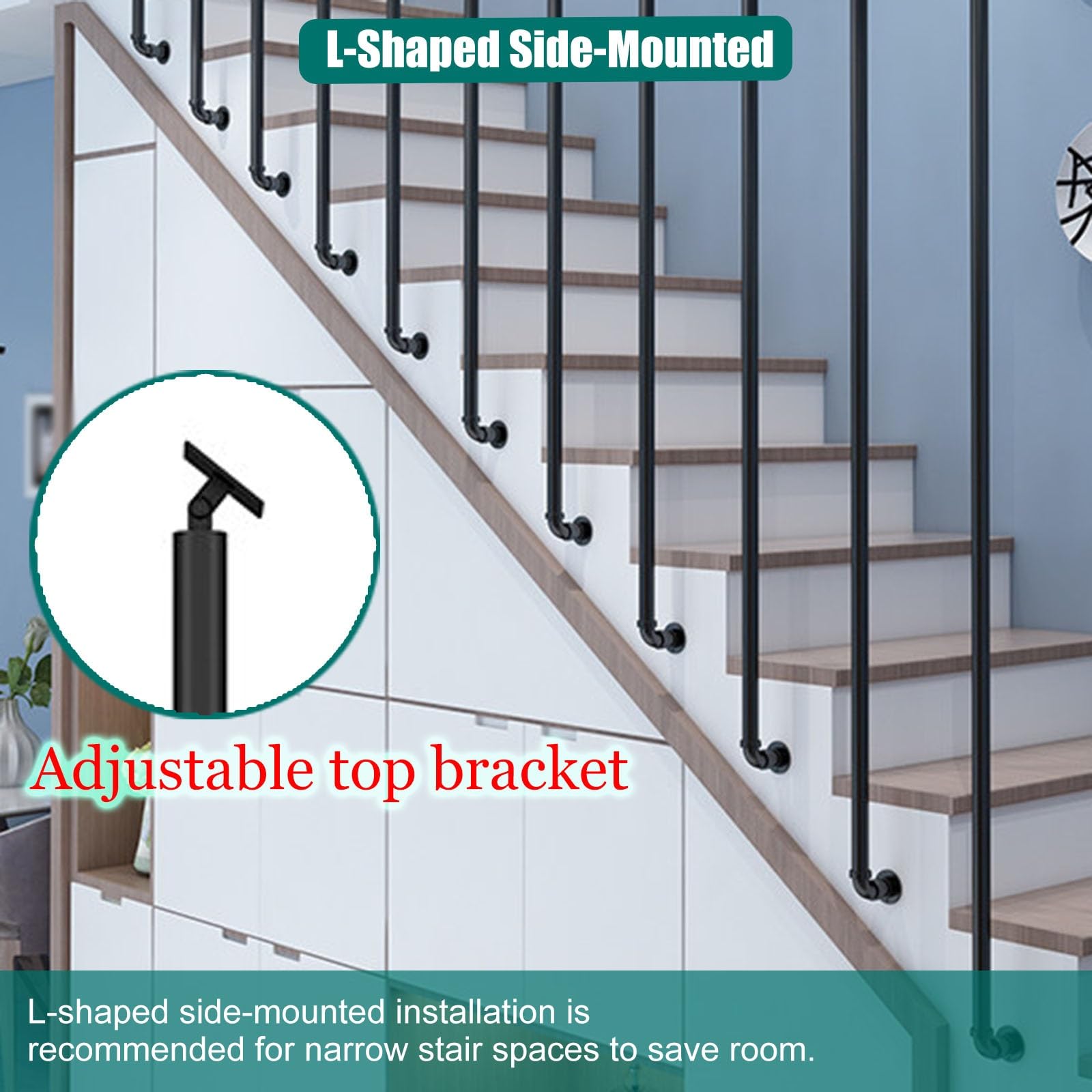 Regulowane czarno-białe żelazne tralki schodowe - nowoczesne wrzeciona balustrady do wnętrz DIY konfigurowalne wysokości 30-60 cm idealne do dekoracji loftu i domu (1 sztuka 61 cm)